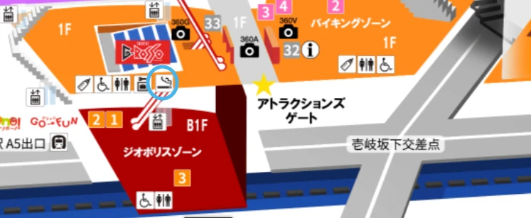 東京ドームシティアトラクションズ1階エリアマップ