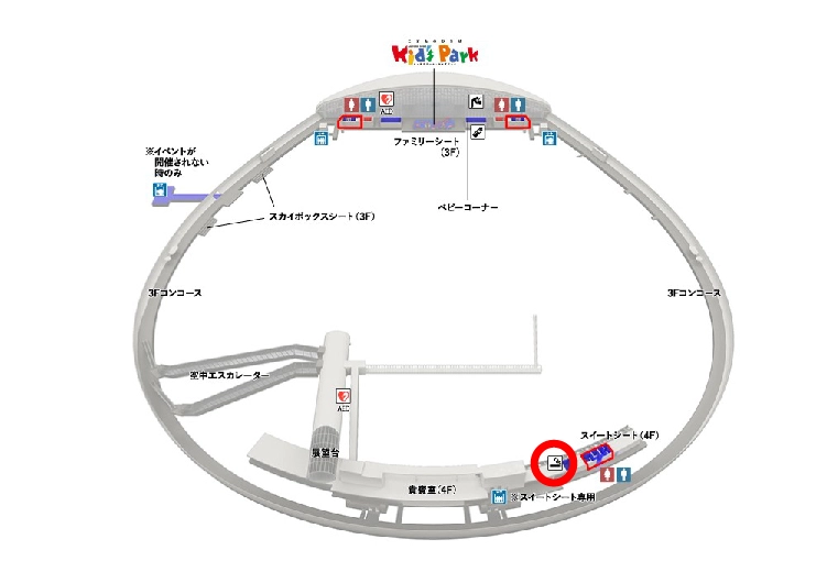 札幌ドームのフロアーマップ（3F・4F)